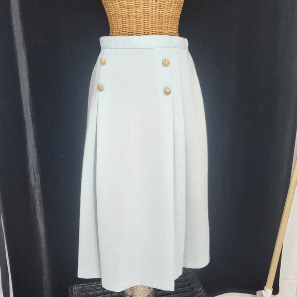 Vintage ILGWU Union Made Powder Blue Pleated & Button Skirt 26.5"" plus stretch - Picture 1 of 11